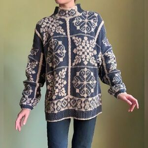Vintage Woolrich Snowflake Sweater, Hand Knit, Rustic, Heavy Cotton Pullover
